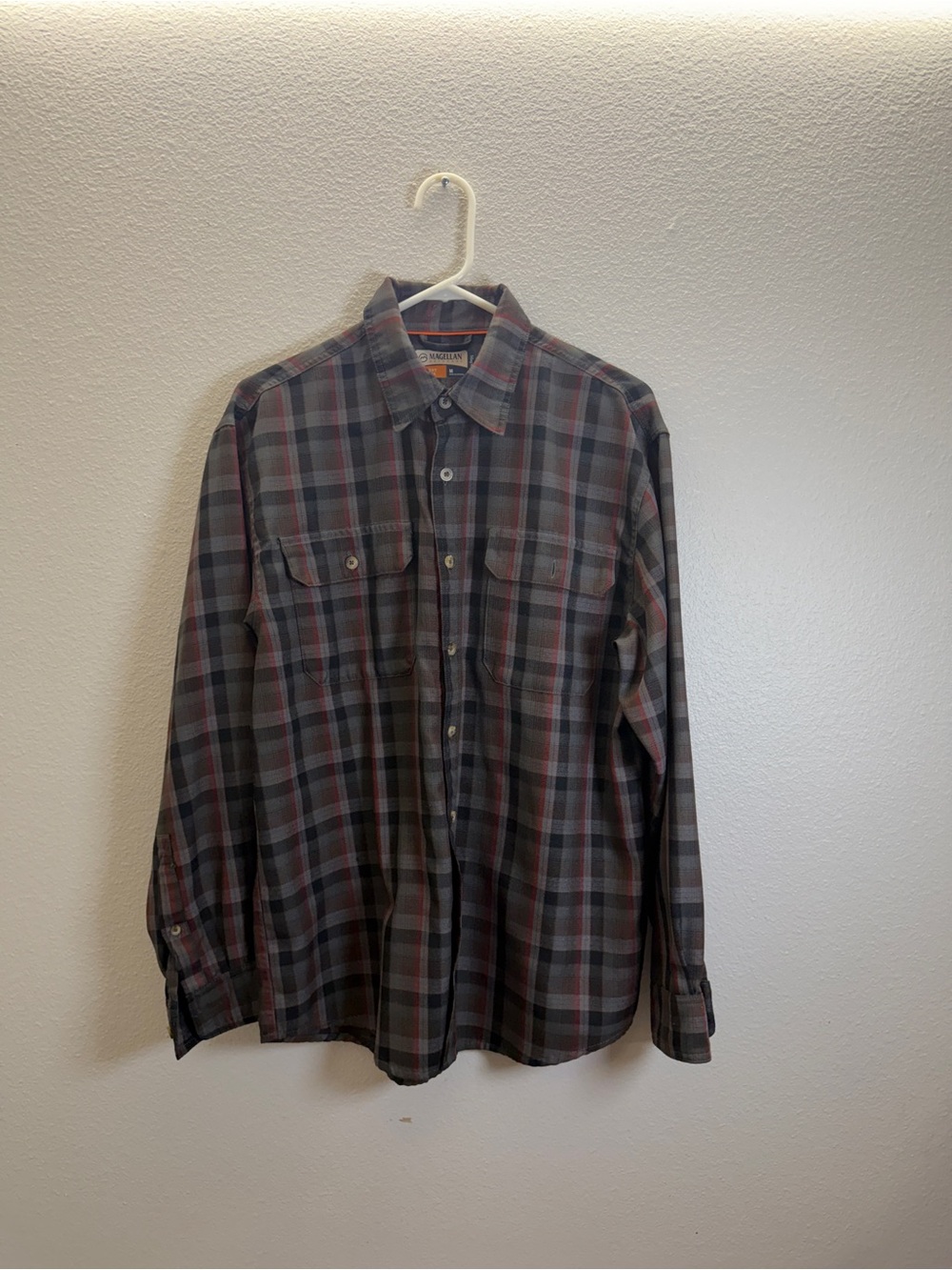 Magellan Outdoors Men's Plaid Button-Down Shirt - Gray, Red, Blue